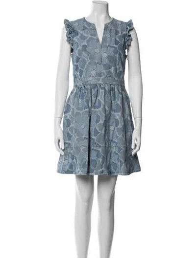 Pre-owned Kate Spade Floral Print Mini Dress In Blue