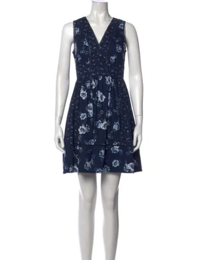Pre-owned Kate Spade Floral Print Mini Dress In Blue