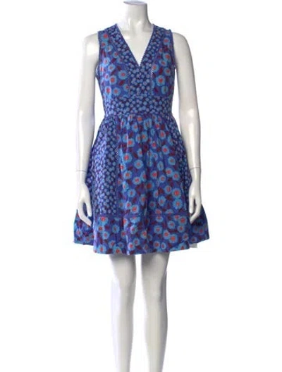 Pre-owned Kate Spade Floral Print Mini Dress In Blue