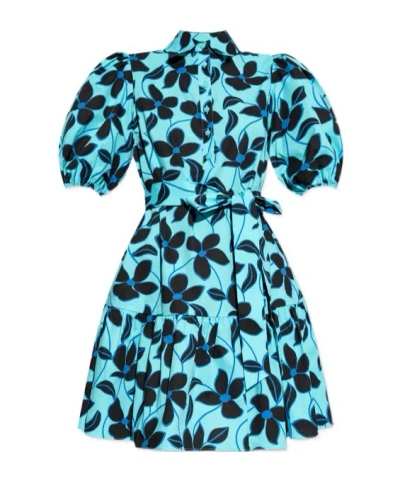 Kate Spade Floral-print Mini Dress In Blue