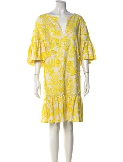 Pre-owned Kate Spade Floral Print Mini Dress W/ Tags In Yellow