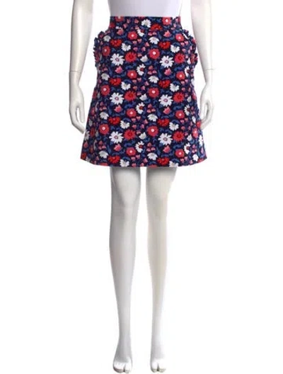 Pre-owned Kate Spade Floral Print Mini Skirt In Blue