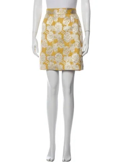 Pre-owned Kate Spade Floral Print Mini Skirt In Metallic/yellow