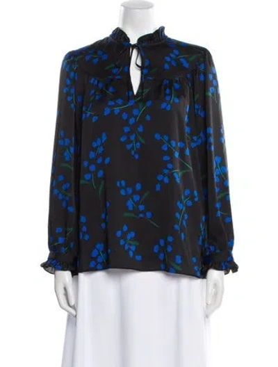 Pre-owned Kate Spade Floral Print Mock Neck Blouse In Black