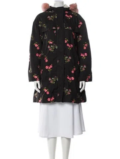 Pre-owned Kate Spade Floral Print Parka In Black