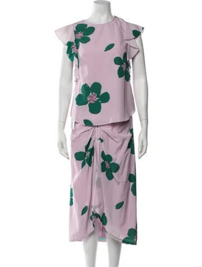 Pre-owned Kate Spade Floral Print Ruffle Embellishment Skirt Set In Purple