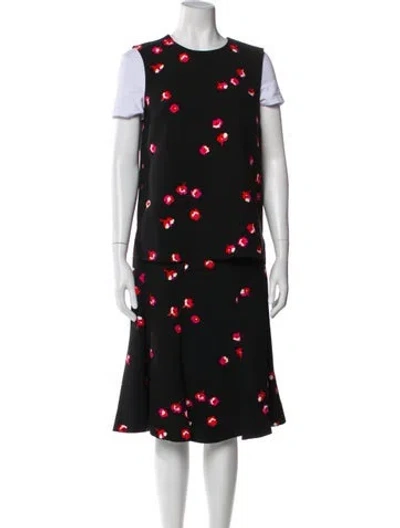 Pre-owned Kate Spade Floral Print Ruffle Embellishment Skirt Suit In Black