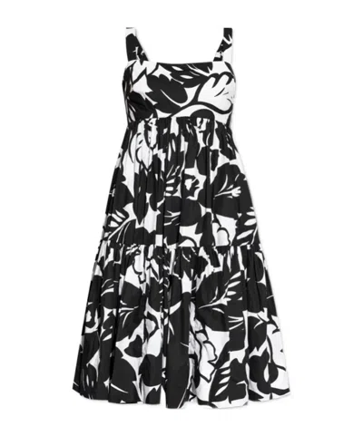 Kate Spade Floral-print Square-neck Dress In Black