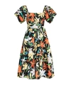 Kate Spade Floral-print Square-neck Midi Dress In Black