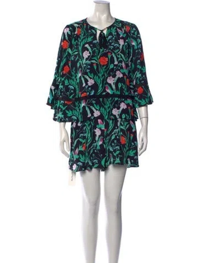 Pre-owned Kate Spade Floral Print Tie Neck Romper In Green