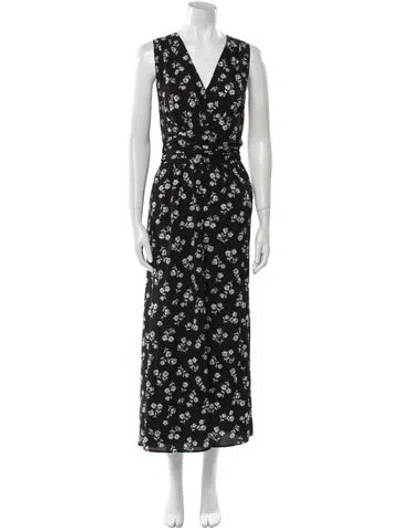 Pre-owned Kate Spade Floral Print V-neck Jumpsuit In Black
