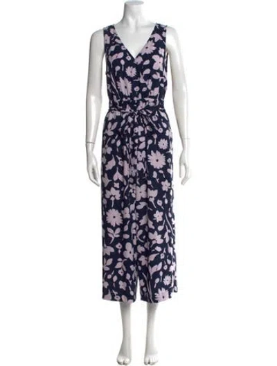 Pre-owned Kate Spade Floral Print V-neck Jumpsuit In Purple