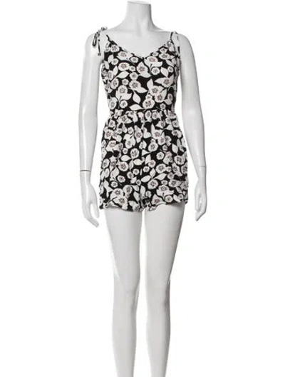 Pre-owned Kate Spade Floral Print V-neck Romper In Black