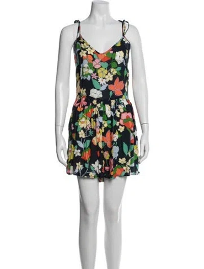 Pre-owned Kate Spade Floral Print V-neck Romper In Blue