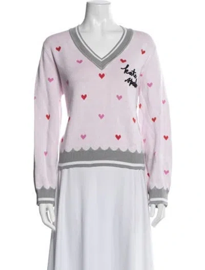 Pre-owned Kate Spade Floral Print V-neck Sweater In Pink