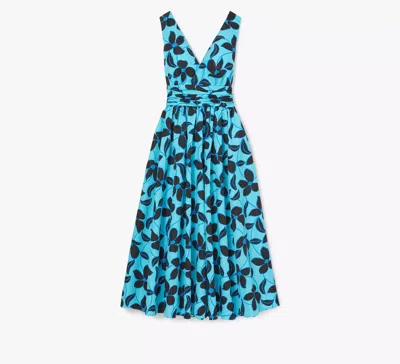 Kate Spade Floral Vines V-neck Dress In Riviera Blue