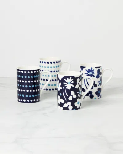 Kate Spade Floral Way 4-piece Mug Set In Blue