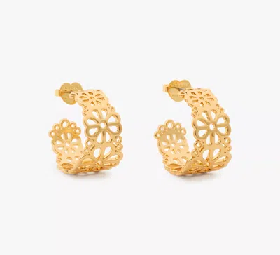 Kate Spade Flower Lace Hoops In Gold