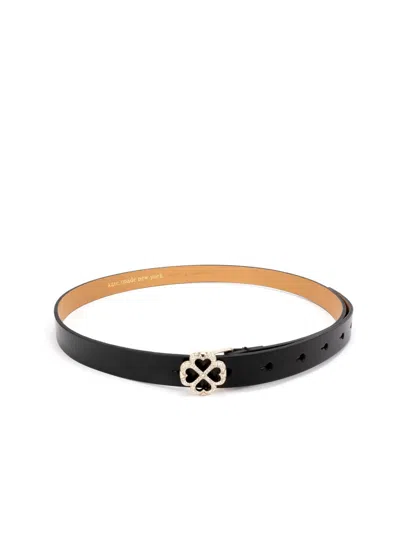 Kate Spade Flower Logo Buckle Leather Belt In Black
