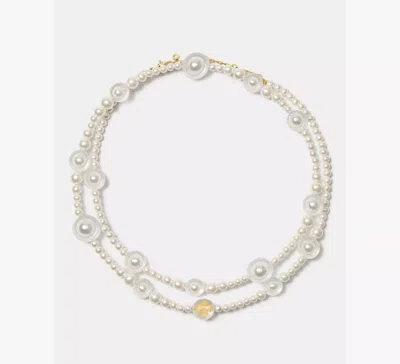 Kate Spade Flower Pearl Long Statement Necklace In Gold