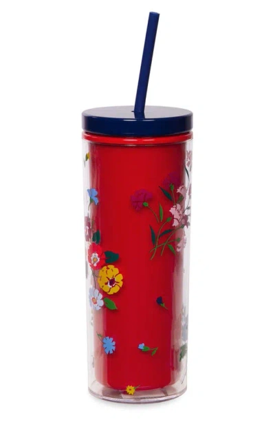 Kate Spade Flower Tumbler With Straw In Red