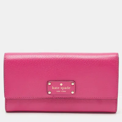 Pre-owned Kate Spade Fuchsia Leather Wellesley Jean Continental Wallet