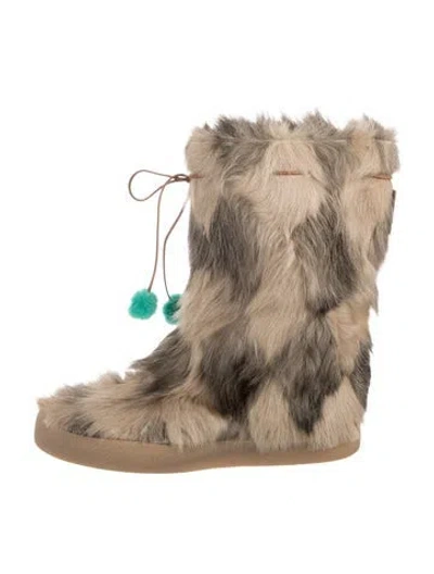 Pre-owned Kate Spade Fur Printed Boots In Brown