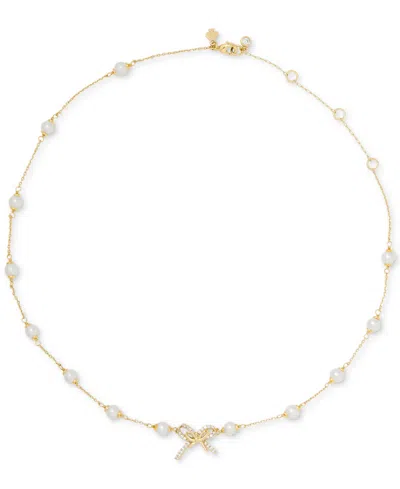 Kate Spade Girlie Pearlie Cubic Zirconia & Imitation Pearl Bow Scatter Necklace In Orange