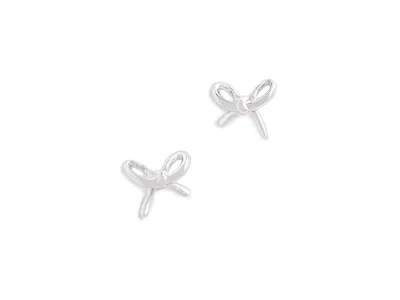 Kate Spade Girlie Pearlie Mini Bow Studs Earring Silver In Orange