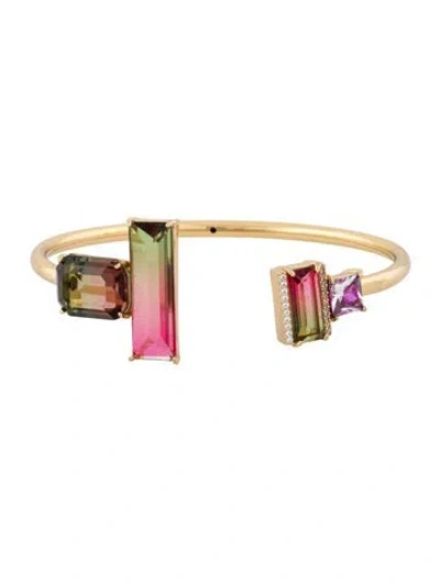 Pre-owned Kate Spade Glass & Cubic Zirconia Geo Gems Flex Cuff Bracelet, 6.75"