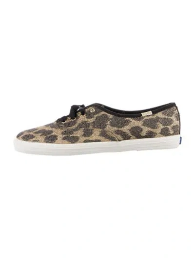 Pre-owned Kate Spade Glitter Animal Print Sneakers In Gold