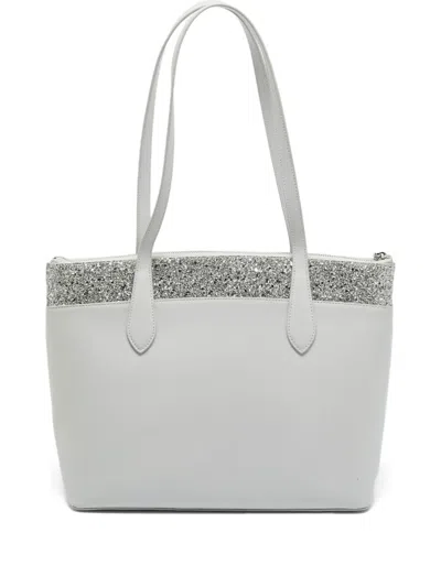 Pre-owned Kate Spade Glitter-embellished Leather Tote Bag In Gray