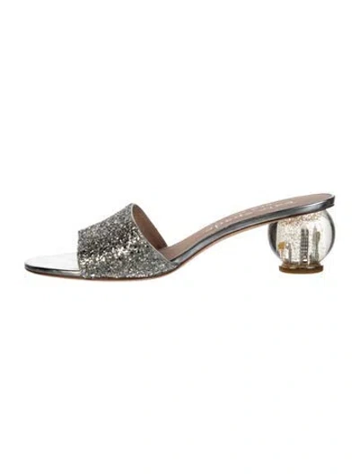 Pre-owned Kate Spade Glitter Glitter Accents Slides In Silver