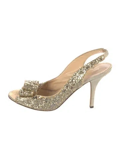 Pre-owned Kate Spade Glitter Glitter Accents Slingback Pumps In Gold