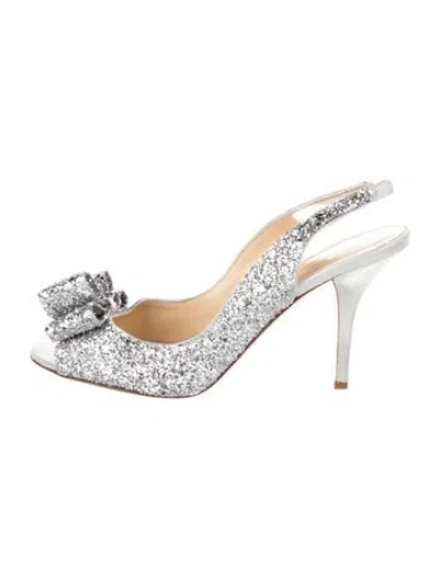 Pre-owned Kate Spade Glitter Glitter Accents Slingback Pumps In Metallic/silver
