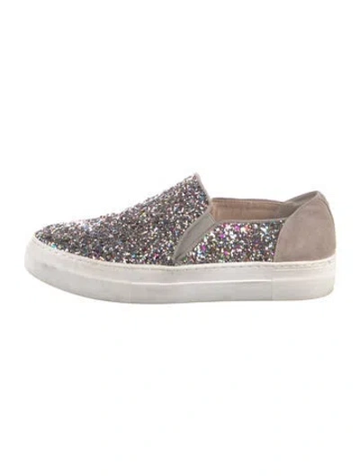 Pre-owned Kate Spade Glitter Graphic Print Sneakers In Silver