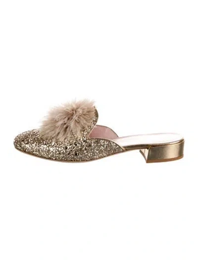 Pre-owned Kate Spade Glitter Patterned Mules In Gold