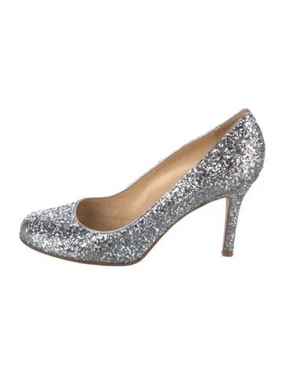 Pre-owned Kate Spade Glitter Patterned Pumps In Metallic/silver