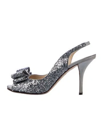 Pre-owned Kate Spade Glitter Patterned Slingback Pumps In Silver