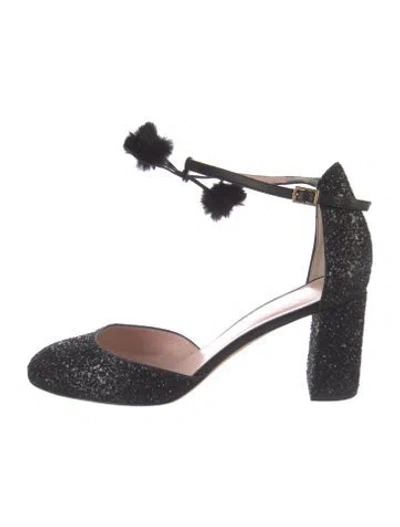 Pre-owned Kate Spade Glitter Pom-pom Embellishments D'orsay Pumps In Black
