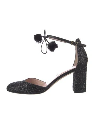 Pre-owned Kate Spade Glitter Pom-pom Embellishments Pumps In Black/blue