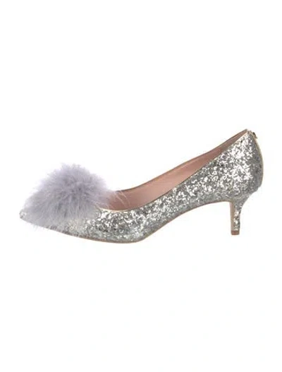 Pre-owned Kate Spade Glitter Pom-pom Embellishments Pumps In Silver