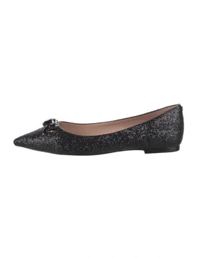 Pre-owned Kate Spade Glitter Printed Ballet Flats In Black