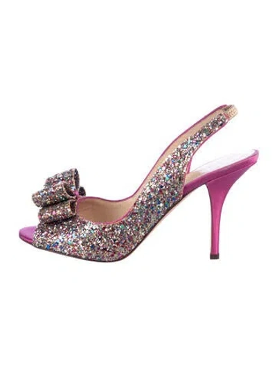 Pre-owned Kate Spade Glitter Printed Slingback Sandals In Pink