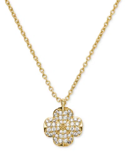 Kate Spade Gold Plated Flower Pave Mini Pendant Necklace In Clear,gold