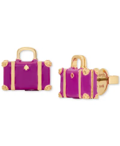 Kate Spade Gold-tone Away We Go Suitcase Stud Earrings In Pink Multi