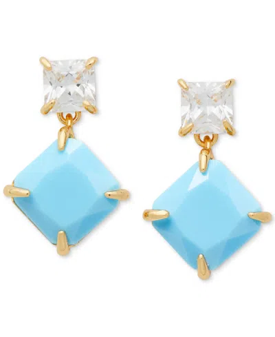 Kate Spade Gold-tone Color Cubic Zirconia Drop Earrings In Turquoise.