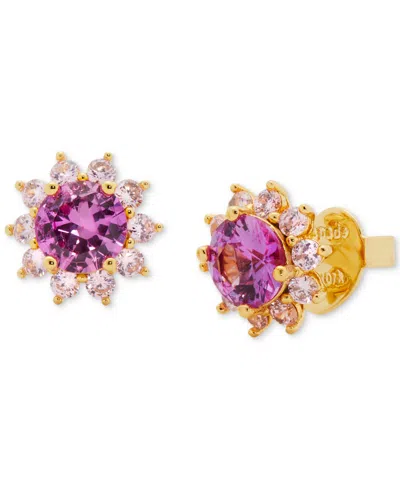 Kate Spade Gold-tone Color Cubic Zirconia Halo Stud Earrings In Pink Multi