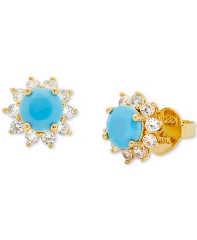 Kate Spade Gold-tone Color Cubic Zirconia Halo Stud Earrings In Turquoise.