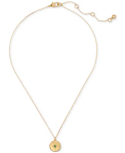 Kate Spade Gold-tone Color Spark Round Pendant Necklace, 16" + 3" Extender In Green,gold